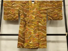 平和屋着物＃道中着　幾何学文様　ロング丈　正絹　逸品　CABD7634in