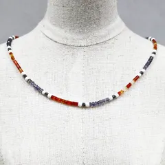 ネックレス 天然石 アゲート アイオライト オレンジ ブルー ホワイト ハンドメイド 日本製 パワーストーン シルバー925 ビーズ 天然石 MADE IN JAPAN ミックス ネックレス メンズ シンプル ネックレス M&R エムアンドアール 送料無料