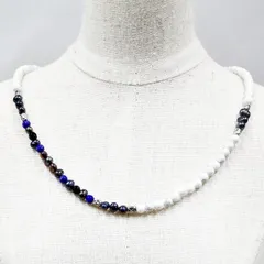ネックレス 天然石 パール ラピス・ラズリ ホワイト ブルー ハンドメイド 日本製 パワーストーン シルバー925 ビーズ 天然石 MADE IN JAPAN ミックス ネックレス メンズ シンプル ネックレス レディース M&R エムアンドアール 送料無料