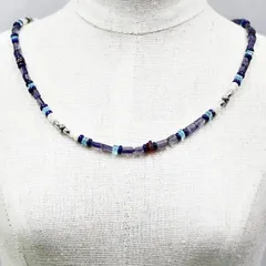 ネックレス 天然石 アイオライト アパタイト ブルー ハンドメイド 日本製 パワーストーン シルバー925 ビーズ 天然石 MADE IN JAPAN ミックス ネックレス メンズ シンプル ネックレス レディース M&R エムアンドアール 送料無料