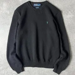 90s POLO RALPH LAUREN コットン ニット セーター L / 90年代 オールド ポロ ラルフローレン ポニー刺繍 ブラック 黒