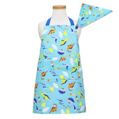 訳あり 【恐竜 水色 B】 エプロン&三角巾セット キッズ 子供用 (B13804) Kids Foret キッズフォーレ M100〜120cm L120〜140cm 男の子 女の子 かわいい 小学生 幼稚園 保育園