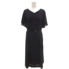 アンタイトル UNTITLED タグ付き ワンピース 42 黒 ブラック ロング丈 Vネック 半袖 ウエストベルト /SC ■GY60