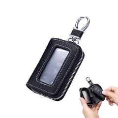 車キーケース 窓付き クリア窓 キーホルダー スマートキーケース スマートキー カラビナ付き カード入れ カードキーケース キーケース シングル 大容量 プレゼント [Coollooda] 本革 メンズ レディース