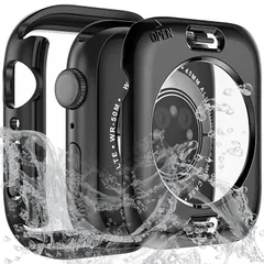 カバー 対応 Apple 防水 Watch Series 9 8 アップルウォッチ 7 45mm ケース コンパチブル 2-in-1 前後保護 PCフレーム＋強化ガラス 耐衝撃 [Sunhel] 軽量 高透過率 簡単脱着(ブラック，45mm)