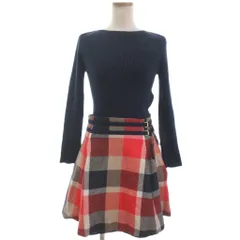 ブルーレーベルクレストブリッジ BLUE LABEL CRESTBRIDGE コンビワンピース チェック ニット ひざ丈 長袖 ネイビー レッド 38 M位 ■ECT