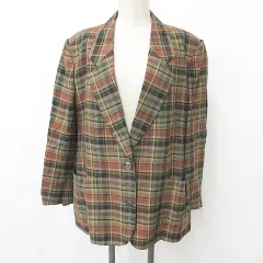 バーバリーズ Burberrys テーラードジャケット 長袖 シングル チェック柄 リネン 茶 黒 赤 ブラウン ブラック レッド 15BR