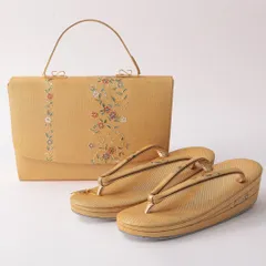 新古品 草履・バッグセット 東京 小川 胡蝶 Nランク 礼装用 錦織 螺鈿 正絹 共箱 和装小物 金系 1241-00996