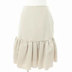 フォクシーニューヨーク FOXEY NEW YORK 38962 美品 近年 フレアスカート 膝丈 ギャザー フリル ストレッチ 38 ベージュ 0704 IBO76