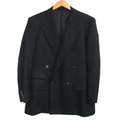 バーバリーズ Burberrys 美品 ヴィンテージ ダブルブレスト テーラードジャケット ブレザー ホースロゴボタン チェンジポケット カシミヤ混 総裏 黒 ブラック AB5 170cm ■MNK2