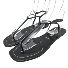 プラダ PRADA ストラップサンダル ソングサンダル ミュール フラット レザー 35 22cm 黒 ブラック ■IBO91
