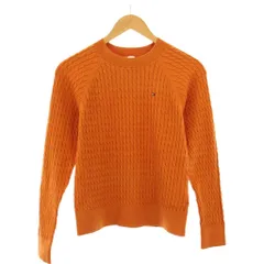 トミーヒルフィガー TOMMY HILFIGER ニット セーター 長袖 クルーネック ロゴ 刺繍 ワンポイント XS オレンジ /BB ■GY60
