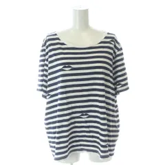 ケイトスペード KATE SPADE Tシャツ カットソー L 白 ホワイト 紺 ネイビー ボーダー柄 唇モチーフ 半袖 ラウンドネック /GG ■GY60