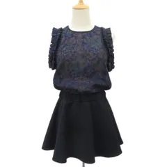 リリーブラウン Lily Brown ワンピース ミニ丈 ノースリーブ 1 紺 ネイビー 総柄 フリル 切替 /SM42 ■ECB001