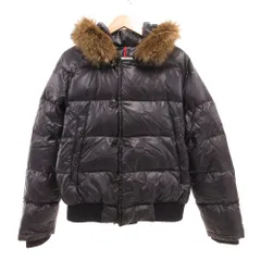 モンクレール MONCLER G32-003 ダウンジャケット ロゴ フード  コヨーテファー 1 紺 ネイビー /JS ■GY18