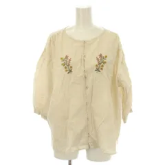 サマンサモスモス SM2 シャツ ブラウス カットソー F ベージュ ラウンドネック 花柄刺繍 七分袖 /LP ■GY60