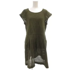 組曲 クミキョク KUMIKYOKU 半袖ワンピース ひざ丈 レース シアー切替 大きいサイズ 6 カーキ /GV ■GY06