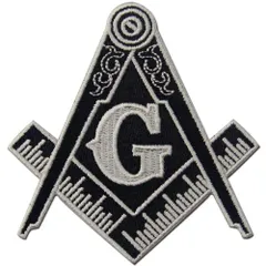 フリーメーソンのロゴ刺繍入りアイロン貼り付け/縫い付けワッペン黒と白