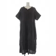 サマンサモスモス SM2 TSUHARU ワンピース 麻 リネン F ダークグレー 半袖 無地 前開き ロング丈 ギャザー /GR ■ECC001