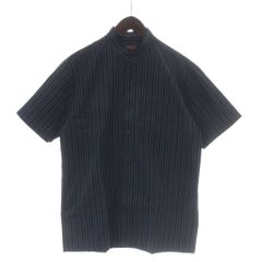 アラミス ARAMIS シャツ M 紺 ネイビー ストライプ柄 バンドカラー 半袖 日本製 /GR ■GY58