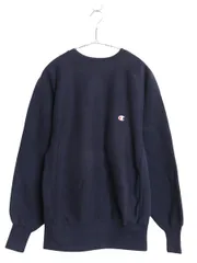 【お得なクーポン配布中!】 90s USA製 チャンピオン リバースウィーブ スウェット メンズ L 古着 オールド 裏起毛 トレーナー ワンポイント 目付き ヘビーウェイト 紺