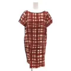 イエナ IENA 美品 ワンピース ひざ丈 赤 レッド チェック柄 ボートネック 半袖 /NL ■GY06