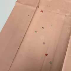 付下げ 刺繍 松葉 銀杏の地紋 裄67 上品な加工 一つ紋 正絹 着物 MK-4190