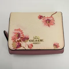 COACH コーチ 三つ折り財布 フラワー 花柄 コンパクトウォレット ミニ財布 アイボリー レディース