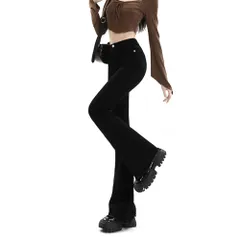 新品 [VYOOU] デニム フレアパンツ レディース ジーンズ ハイウエスト 美脚 ロングパンツ カジュアルパンツ ストレッチ jeans （ブラック ，S