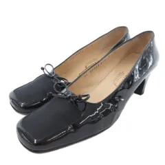 サルヴァトーレフェラガモ Salvatore Ferragamo パンプス スクエアトゥ リボン エナメル 7 黒 ブラック /JS ■GY19