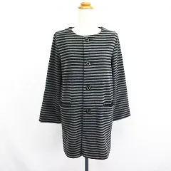 ロペピクニック ROPE Picnic ノーカラージャケット アウター 長袖 ボーダー 38 グレー×ブラック ※EKM