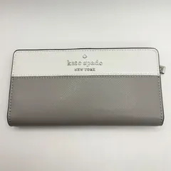 【美品】kate spade ケイトスペード 二つ折り財布 バイカラー グレー ホワイト レザー スリムウォレット 保存袋付き