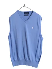 【お得なクーポン配布中!】 90s ポロゴルフ ラルフローレン Vネック コットン ニット ベスト メンズ L オールド ポロ セーター ストレッチ プルオーバー ジレ 薄手 青