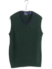 【お得なクーポン配布中!】 90s ポロ ラルフローレン Vネック コットン ニット ベスト キッズ XL メンズ レディース S オールド プルオーバー 針抜き リブ編み 2トーン