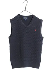 【お得なクーポン配布中!】 ポロ ラルフローレン Vネック ケーブル ニット ベスト キッズ XL メンズ S レディース M 程 コットン セーター 重ね着 ジレ ワンポイント