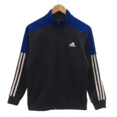 アディダス adidas トラックジャケット ジャージ スリーライン 160 黒 ブラック 青 ブルー /JS ■GY61