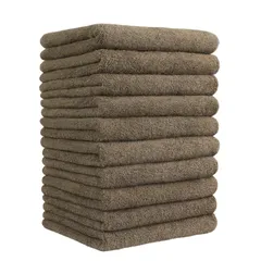 無地 耐久性 柔らか肌触り ふわふわ 肌に優しい 10枚セット マイクロファイバー (ブラウン) 高速吸水 通気 ホテル仕様 フェイスタオル Etech