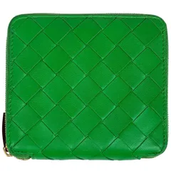 ボッテガヴェネタ BOTTEGAVENETA イントレチャート 財布 ラウンドファスナー 二つ折り財布 レザー グリーン レディース 【中古】
