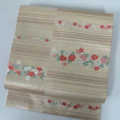 名古屋帯 唐織 横断に可愛い花柄 九寸 正絹 着物 MA-4106