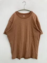UNIQLO U ユニクロユー Tシャツ/カットソー L ブラウン 無地 ミドル丈 半袖 クルーネック(丸首)