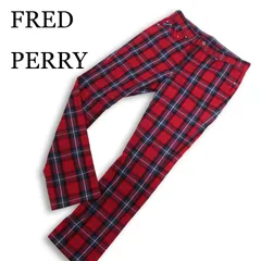 FRED PERRY フレッドペリー F4394 通年 ストレッチ タータンチェック スリム パンツ Sz.M　メンズ 赤のサムネイル