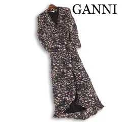 GANNI ガニー 通年 花柄 フラワー♪ 総柄 ロング カシュクール ラップ ワンピース ドレス Sz.34　レディース