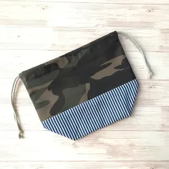 ハンドメイド お弁当袋 入園入学グッズ 巾着袋 迷彩柄