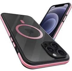 ★iPhone 12 Pro Max MagSafe ケース 耐衝撃 滑り止め アイフォン 12ProMax スマホケース 【新しい衝突防止ストリップ設計】［フォーインワン構造設計］米軍MIL規格 カバー 軽量 ワイヤレス充電対応 半透明 滑り止め(ピンク)