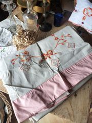 フランスアンティーク シーツ イニシャル 赤刺繍 メティスリネン