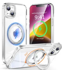 ★KWATUNG 互換品 iphone14plus 用ケース magsafe対応 ワイヤレス充電 iphone14プラス 用スマホケース 耐衝撃 いphone14plus 用ケース 360°回転スタンド 縦横両対応 アイホン14プラス用カバー　クリア