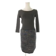 アンタイトル UNTITLED ワンピース 0 グレー 黒 ブラック 青 ブルー ボートネック 七分袖 ツイード柄 /CK7 ■GY60