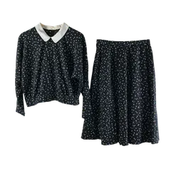 レリアン leilian セットアップ トップス ブラウス スカート ドット 襟付き 黒 13サイズ 996134