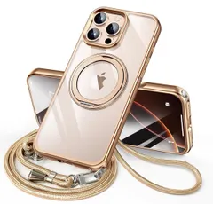 ★iPhone 16 Pro Max 用 ケース ダブルリング付き ショルダー ストラップ付き 多機能360度回転スタンド MagSafe対応 ワイヤレス充電対応 耐衝撃 カメラレンズ保護 三眼 6.9インチ  (さきん, iPhone 16 Pro Max)