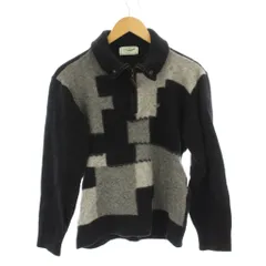 クロコダイル CROCODILE セーターニット ウール LL 黒 ブラック グレー 幾何学柄 ハーフジップ 長袖 /LP ■GY58